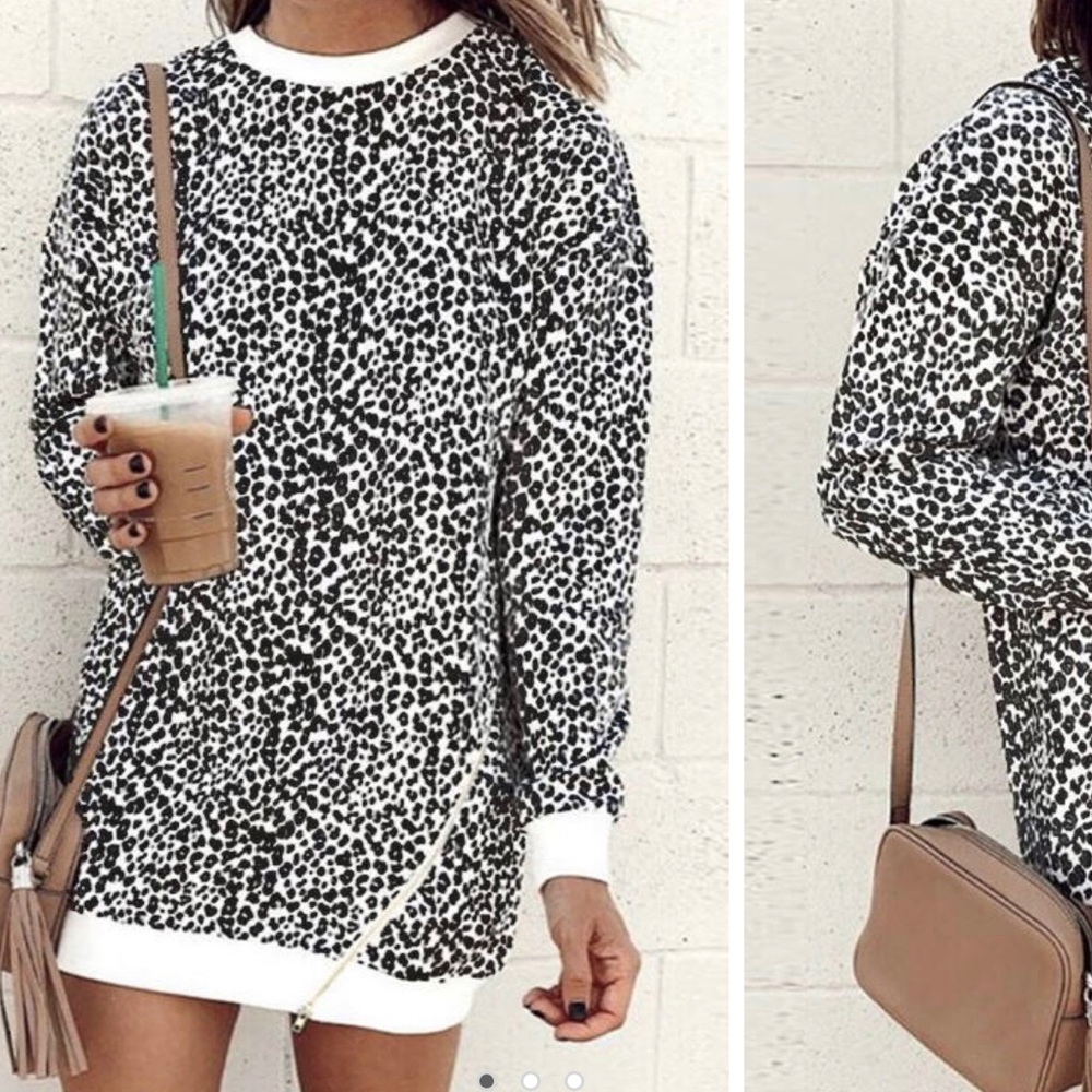 New Leopard Mini Sweater Dress w/ Side Zipper - Picture 1 of 14